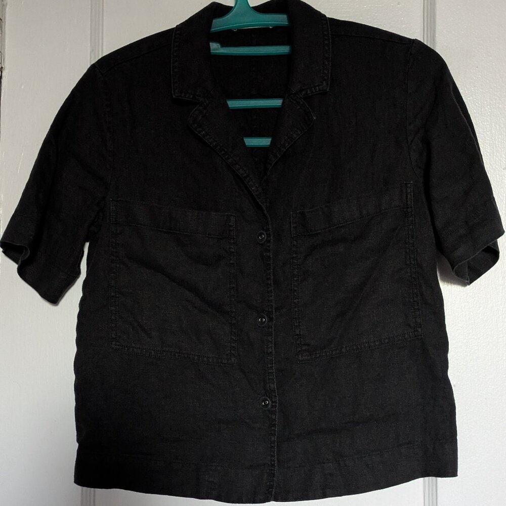 EVERLANE 100% Linen Workwear Shirt Black Size XXS